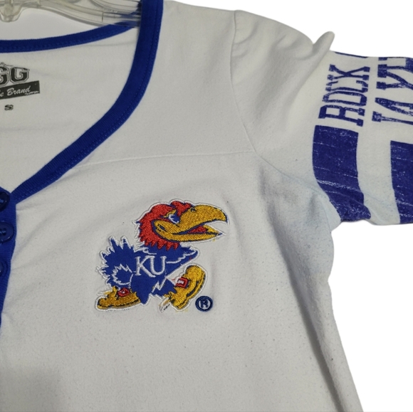GG The Brand Women's Size Small KU Rock Chalk Jayhawk Pullover V-Neck T-shirt - Picture 7 of 13